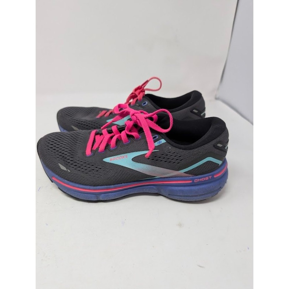 Brooks Ghost 15 Running Shoes Black Blue Aruba Women's‎ Size 6 Athletic Sneakers